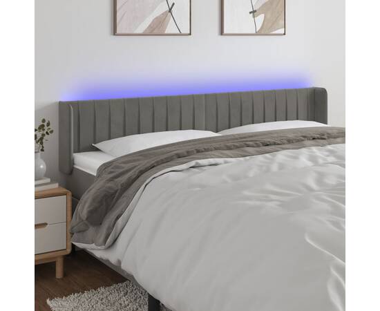 Tăblie de pat cu led, gri deschis, 183x16x78/88 cm, catifea