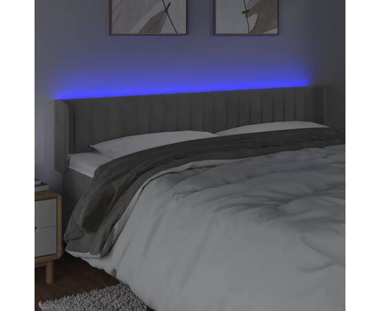 Tăblie de pat cu led, gri deschis, 183x16x78/88 cm, catifea, 4 image