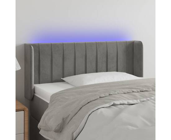 Tăblie de pat cu led, gri deschis, 83x16x78/88 cm, catifea