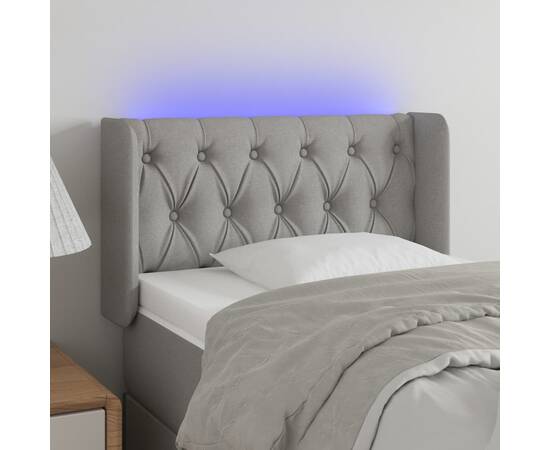 Tăblie de pat cu led, gri deschis, 83x16x78/88 cm, textil