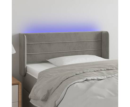 Tăblie de pat cu led, gri deschis, 93x16x78/88 cm, catifea