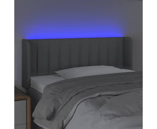 Tăblie de pat cu led, gri deschis, 93x16x78/88 cm, textil, 4 image