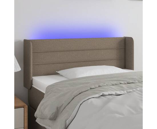 Tăblie de pat cu led, gri taupe, 93x16x78/88 cm, textil