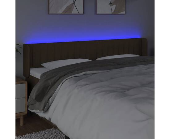 Tăblie de pat cu led, maro închis, 183x16x78/88 cm, textil, 4 image