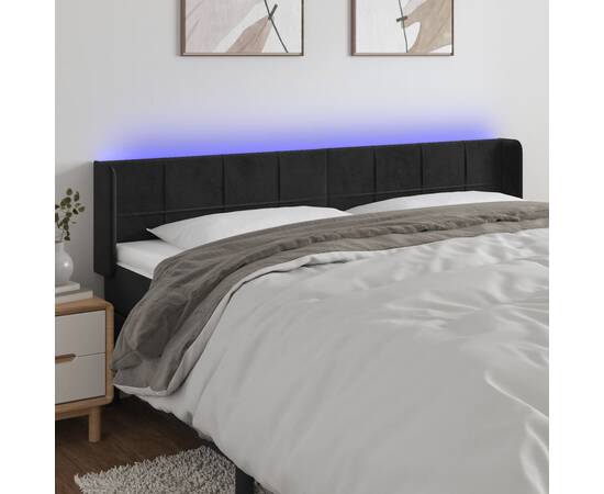 Tăblie de pat cu led, negru, 183x16x78/88 cm, catifea