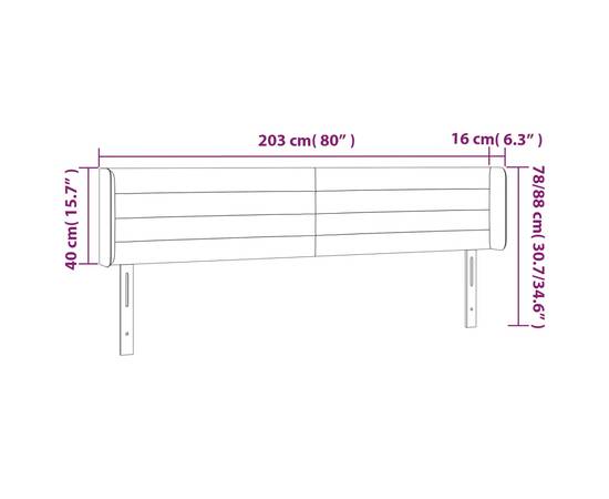 Tăblie de pat cu led, negru, 203x16x78/88 cm, catifea, 6 image