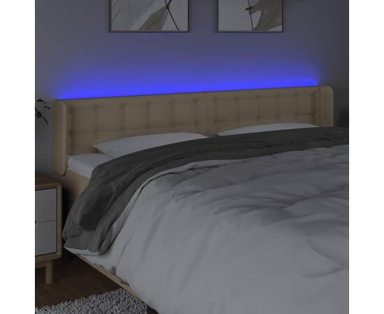 Tăblie de pat cu led, crem, 163x16x78/88 cm, textil, 4 image