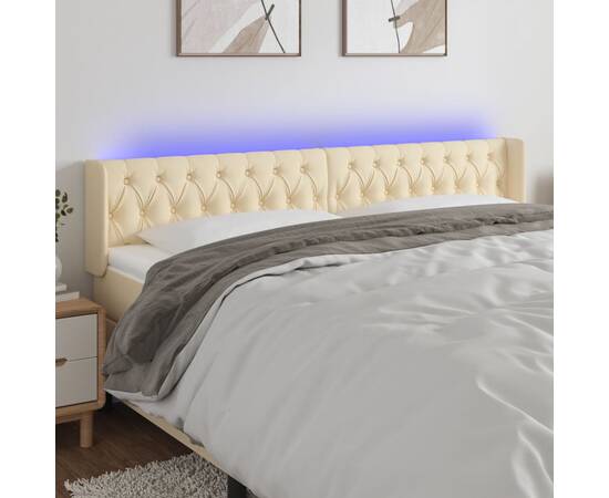 Tăblie de pat cu led, crem, 203x16x78/88 cm, textil