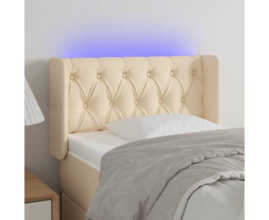 Tăblie de pat cu led, crem, 83x16x78/88 cm, textil