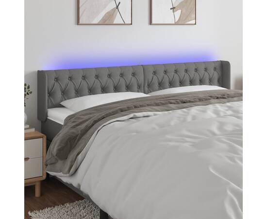 Tăblie de pat cu led, gri închis, 183x16x78/88 cm, textil