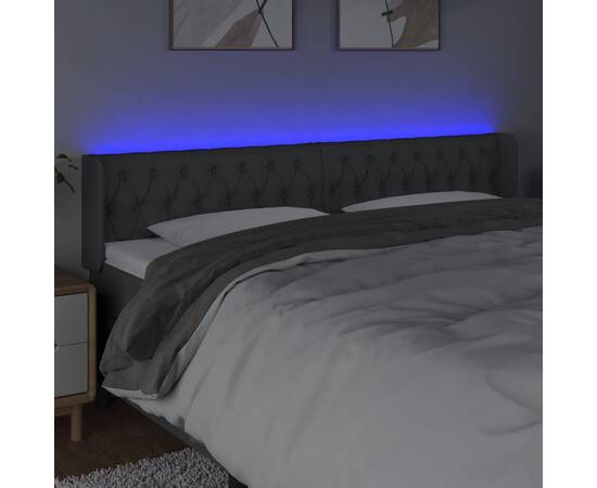 Tăblie de pat cu led, gri închis, 203x16x78/88 cm, textil, 4 image