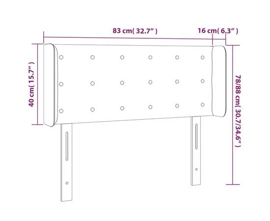 Tăblie de pat cu led, gri închis, 83x16x78/88 cm, catifea, 6 image