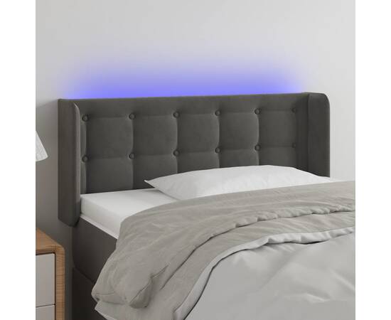 Tăblie de pat cu led, gri închis, 83x16x78/88 cm, catifea