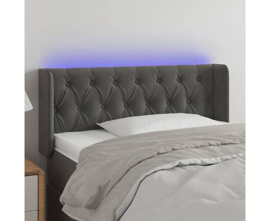 Tăblie de pat cu led, gri închis, 93x16x78/88 cm, catifea