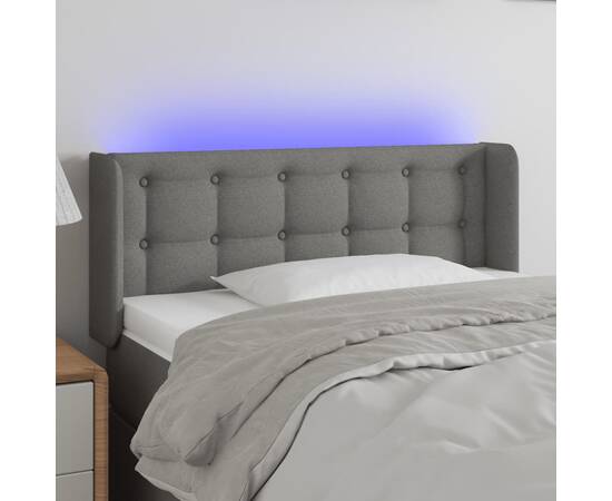 Tăblie de pat cu led, gri închis, 93x16x78/88 cm, textil