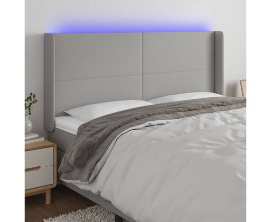 Tăblie de pat cu led, gri deschis, 183x16x118/128 cm, textil