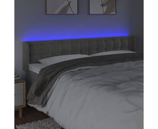 Tăblie de pat cu led, gri deschis, 183x16x78/88 cm, catifea, 4 image