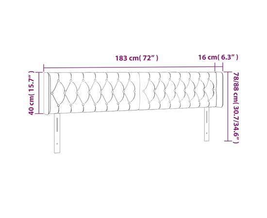 Tăblie de pat cu led, gri deschis, 183x16x78/88 cm, catifea, 6 image