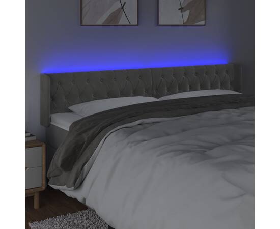 Tăblie de pat cu led, gri deschis, 203x16x78/88 cm, catifea, 4 image