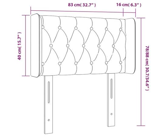 Tăblie de pat cu led, gri deschis, 83x16x78/88 cm, catifea, 6 image