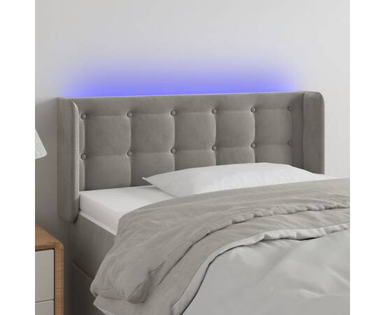 Tăblie de pat cu led, gri deschis, 93x16x78/88 cm, catifea