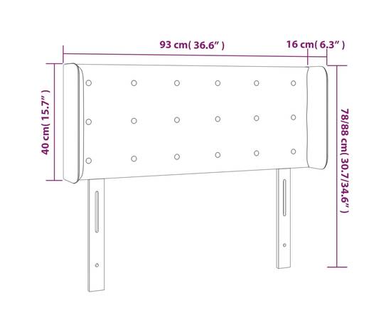 Tăblie de pat cu led, gri deschis, 93x16x78/88 cm, catifea, 6 image