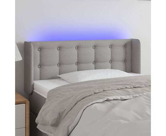 Tăblie de pat cu led, gri deschis, 93x16x78/88 cm, textil