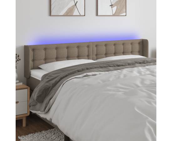 Tăblie de pat cu led, gri taupe, 183x16x78/88 cm, textil