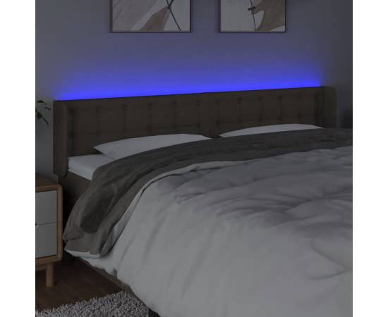 Tăblie de pat cu led, gri taupe, 183x16x78/88 cm, textil, 4 image