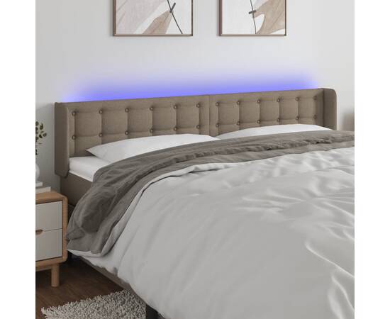 Tăblie de pat cu led, gri taupe, 203x16x78/88 cm, textil
