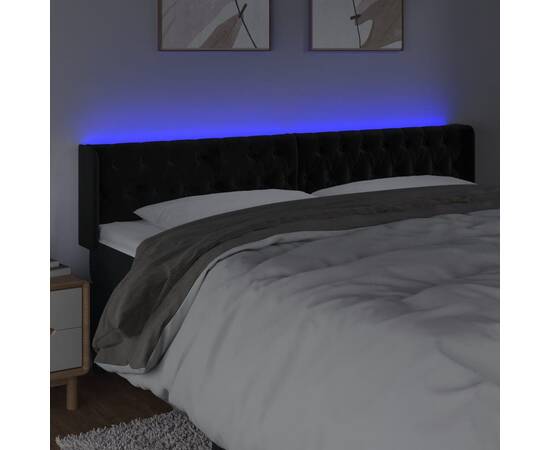 Tăblie de pat cu led, negru, 183x16x78/88 cm, catifea, 4 image