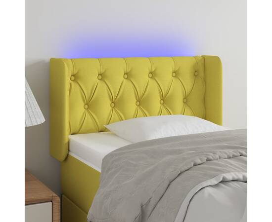 Tăblie de pat cu led, verde, 83x16x78/88 cm, textil