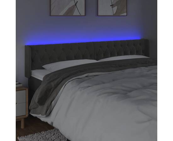 Tăblie de pat cu led gri închis 183x16x78/88 cm catifea, 4 image