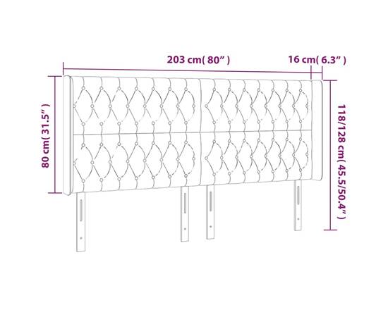 Tăblie de pat cu led, albastru, 203x16x118/128 cm, textil, 6 image