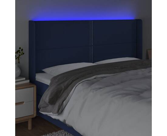 Tăblie de pat cu led, albastru, 203x16x118/128 cm, textil, 4 image