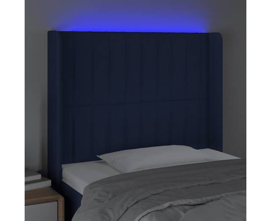 Tăblie de pat cu led, albastru, 93x16x118/128 cm, textil, 4 image