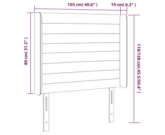 Tăblie de pat cu led, crem, 103x16x118/128 cm, textil, 6 image