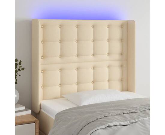 Tăblie de pat cu led, crem, 103x16x118/128 cm, textil