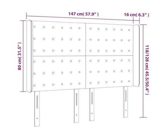 Tăblie de pat cu led, crem, 147x16x118/128 cm, textil, 6 image