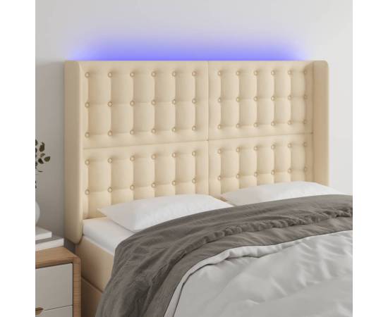 Tăblie de pat cu led, crem, 147x16x118/128 cm, textil