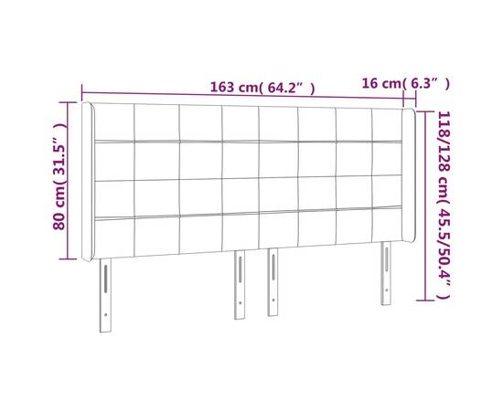 Tăblie de pat cu led, crem, 163x16x118/128 cm, textil, 6 image