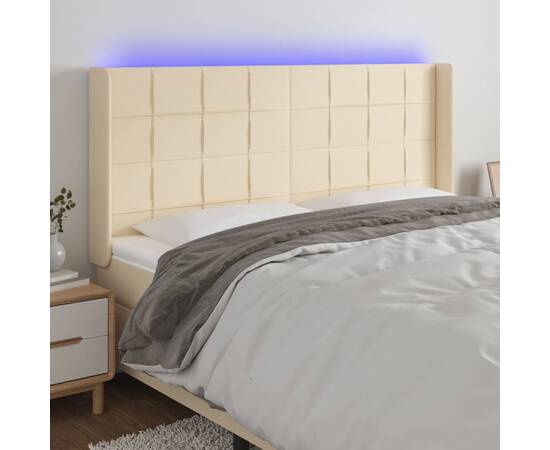 Tăblie de pat cu led, crem, 183x16x118/128 cm, textil