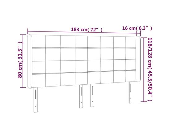 Tăblie de pat cu led, crem, 183x16x118/128 cm, textil, 6 image