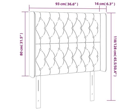 Tăblie de pat cu led, crem, 93x16x118/128 cm, textil, 6 image