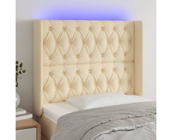 Tăblie de pat cu led, crem, 93x16x118/128 cm, textil