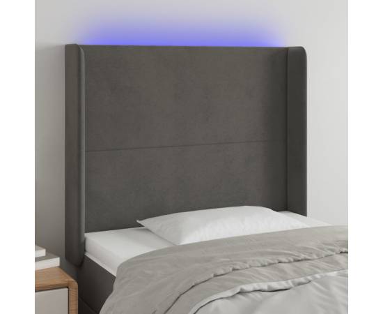 Tăblie de pat cu led, gri închis, 83x16x118/128 cm, catifea