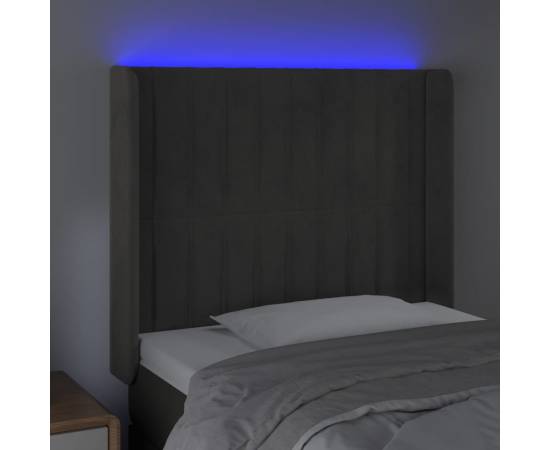 Tăblie de pat cu led, gri închis, 83x16x118/128 cm, catifea, 4 image