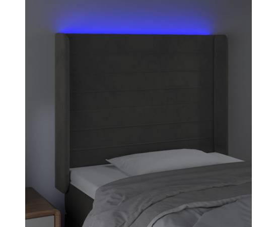 Tăblie de pat cu led, gri închis, 83x16x118/128 cm, catifea, 4 image
