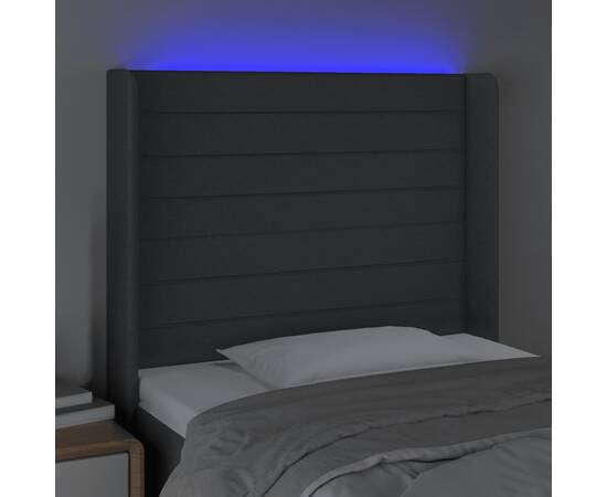 Tăblie de pat cu led, gri închis, 83x16x118/128 cm, textil, 4 image