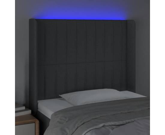 Tăblie de pat cu led, gri închis, 93x16x118/128 cm, textil, 4 image